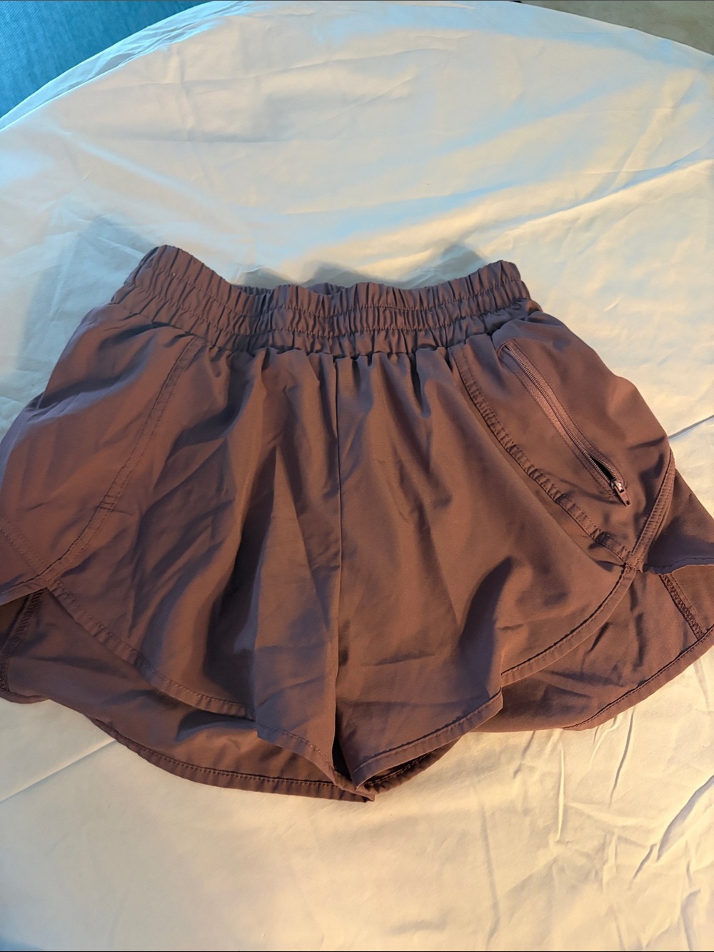 Women’s Elastic-Waist Purple Athletic Shorts with Zipper Pocket